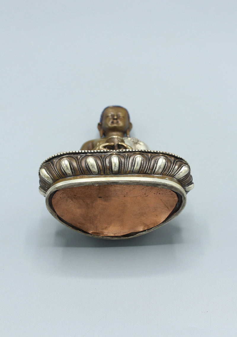 Copper Amitabha Buddha Statue with Silver Robe 5.5"