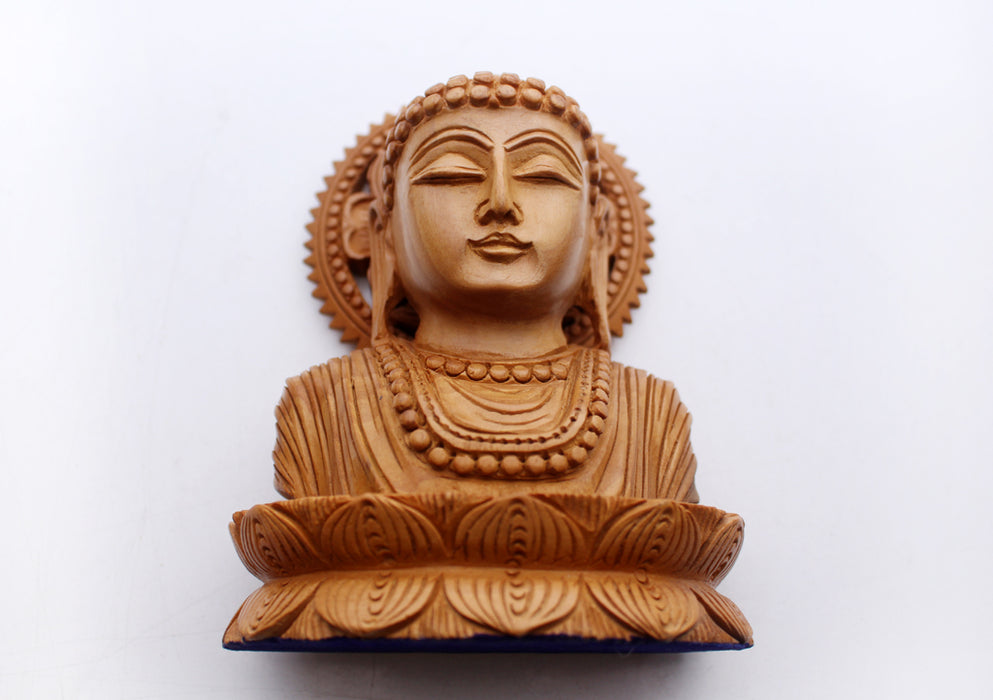 Finely Handcarved Buddha Wooden Bust - nepacrafts