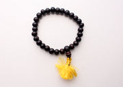 Black Wooden Beads Wrist Mala with Yellow Tassel - nepacrafts