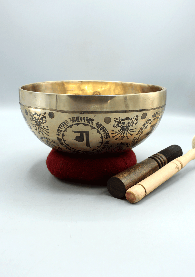 Handmade Ganesha Etched Gulpa Singing Bowl with Om Mandala