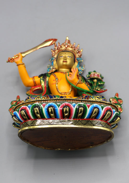 Handpainted Tibetan Bodhisattva Manjushree Jampelyang Statue