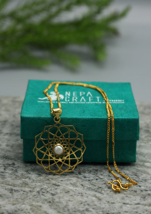 24 K Gold Plated Pearl Tibetan Mandala Necklace