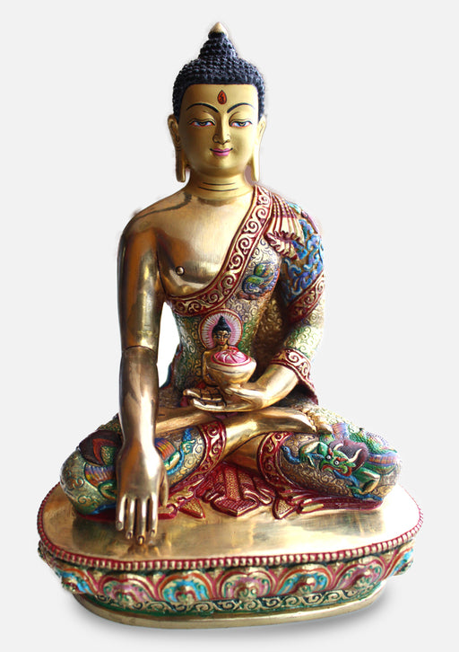 Gold Plated Dragon Carved Monastic Shakyamuni Buddha Statue 8.5" - nepacrafts