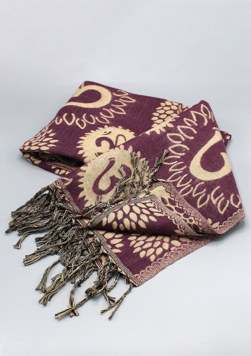 Purple Color Hindu OM Printed Hand Loomed Himalayan Yak Wool Shawl