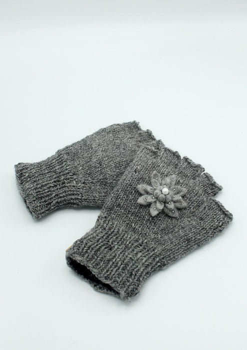 Beautiful Grey Color Gloves with Flower