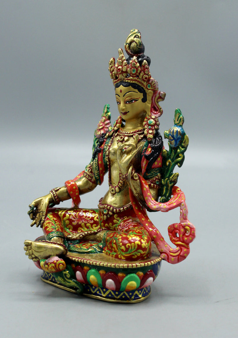Fine Carving Green Tara Hand Painted Statue 5.5 inch