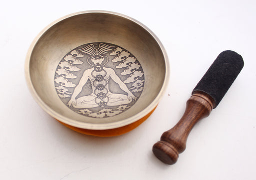 Seven Chakra Painted Singing Bowl Set with Orange Silk Brocade Gift Box - nepacrafts