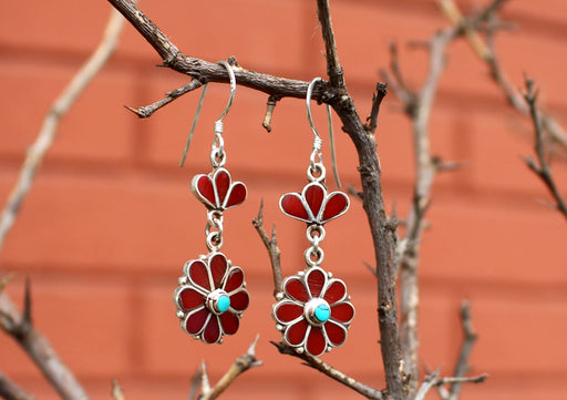 Flower Shaped Drop and Dangle Silver Earrings - nepacrafts