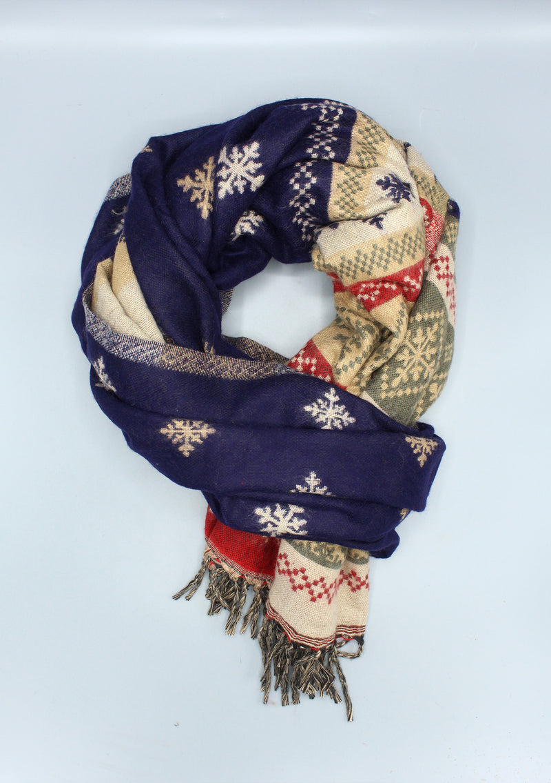 Blue Snowflake Design Multi Color Large Yak Wool Shawl