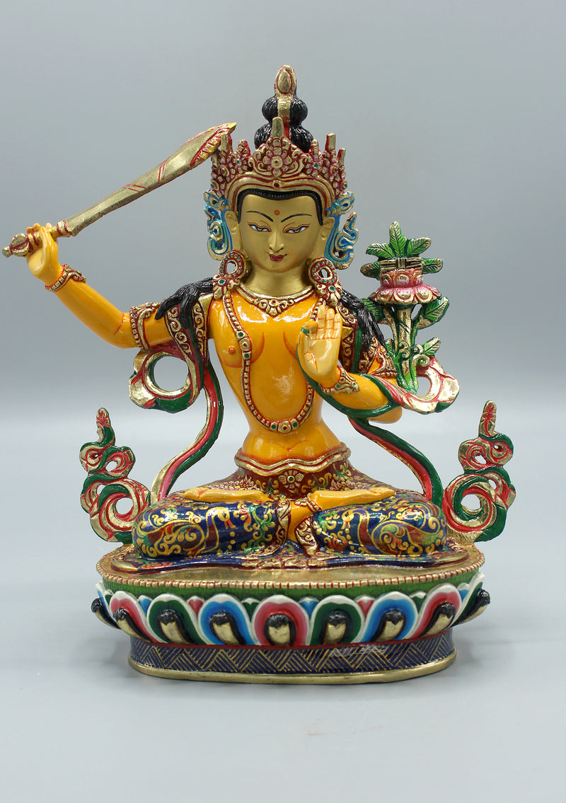 Handpainted Tibetan Bodhisattva Manjushree Jampelyang Statue