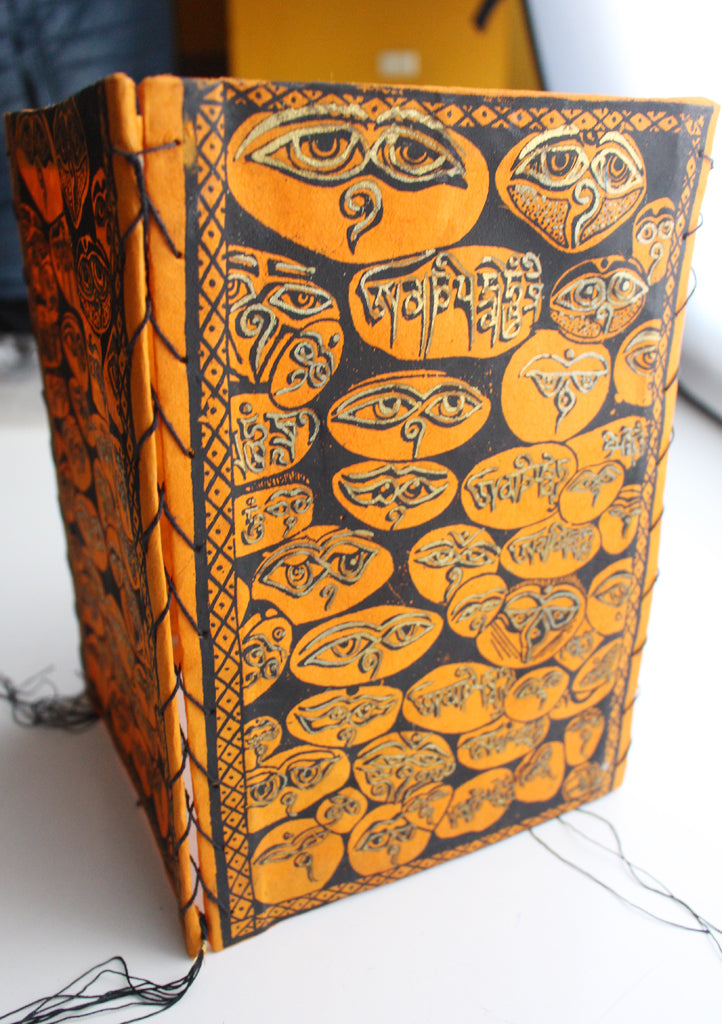 Colorful Lokta Paper Ceiling Lamp Shade Printed with Buddha Eyes - nepacrafts