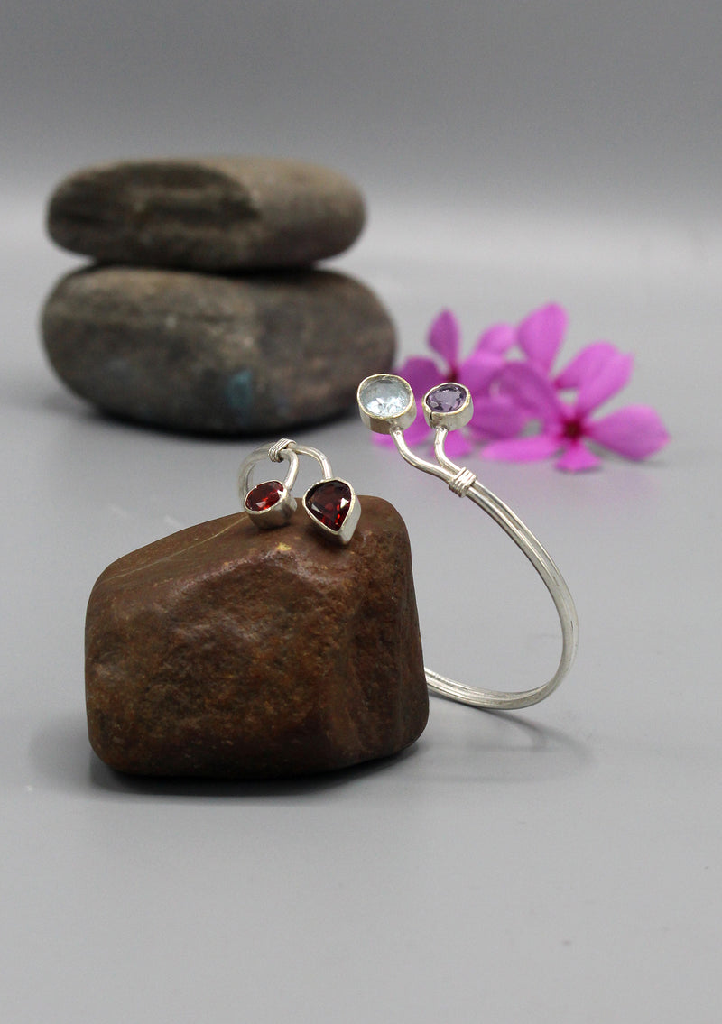 Multi Stone Inlaid Tibetan Silver Plated Bracelet