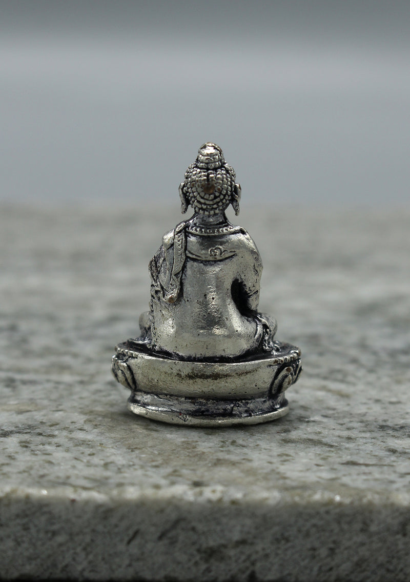 White Metal Tiny Shakyamuni Buddha Statue 4 cm High