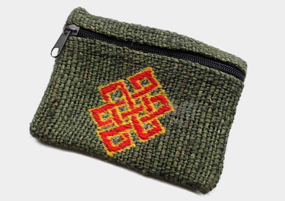 Endless Knot Embroidery Hemp Coin Purse - nepacrafts