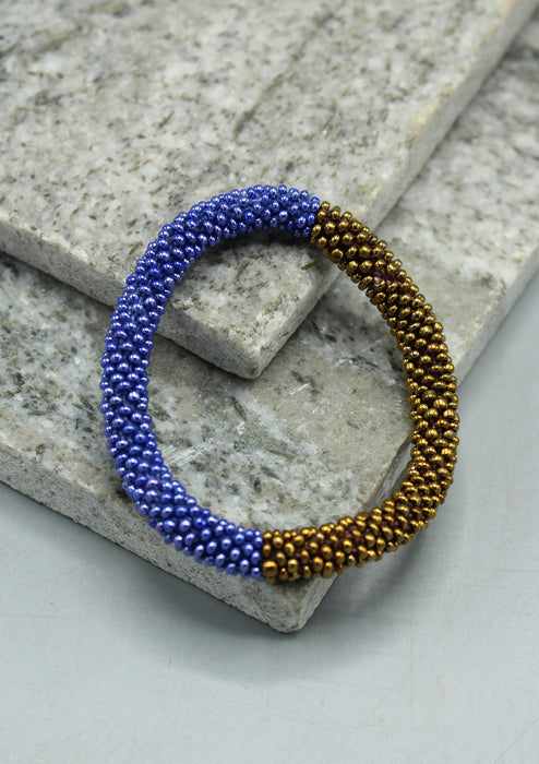 Blue & Gold Beads Nepalese Roll on Bracelet
