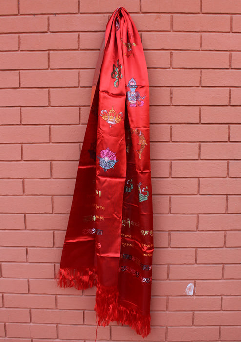 Red Eight Auspicious Symbol Buddhist Offering Scarf Khada