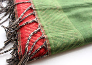 Hand Loomed Red and Green Flower Printed Yak Wool Shawl - nepacrafts