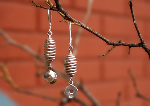 Silver Sterling Spiral Roll with Moon Stone Drop Earrings - nepacrafts