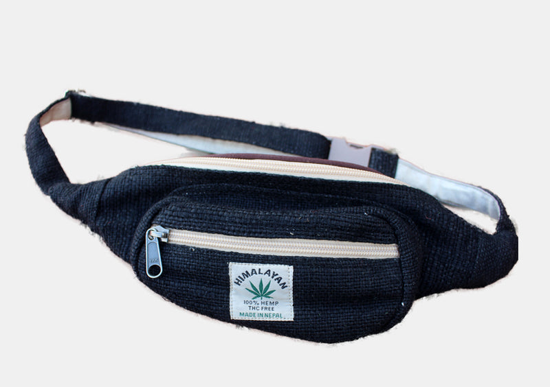 Black Hemp Fanny Pack, Hemp Waist Utility Belt, Hemp money bag - nepacrafts