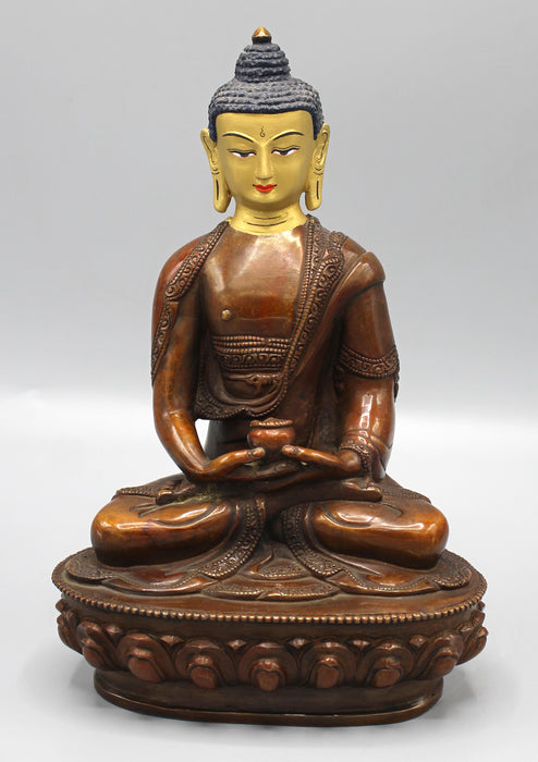 Gold Face Painted Copper Oxidized Amitabha Buddha Statue