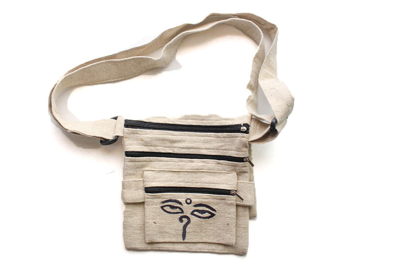 Buddha Eyes Cotton Zipper Cross Body Travel Bag - nepacrafts