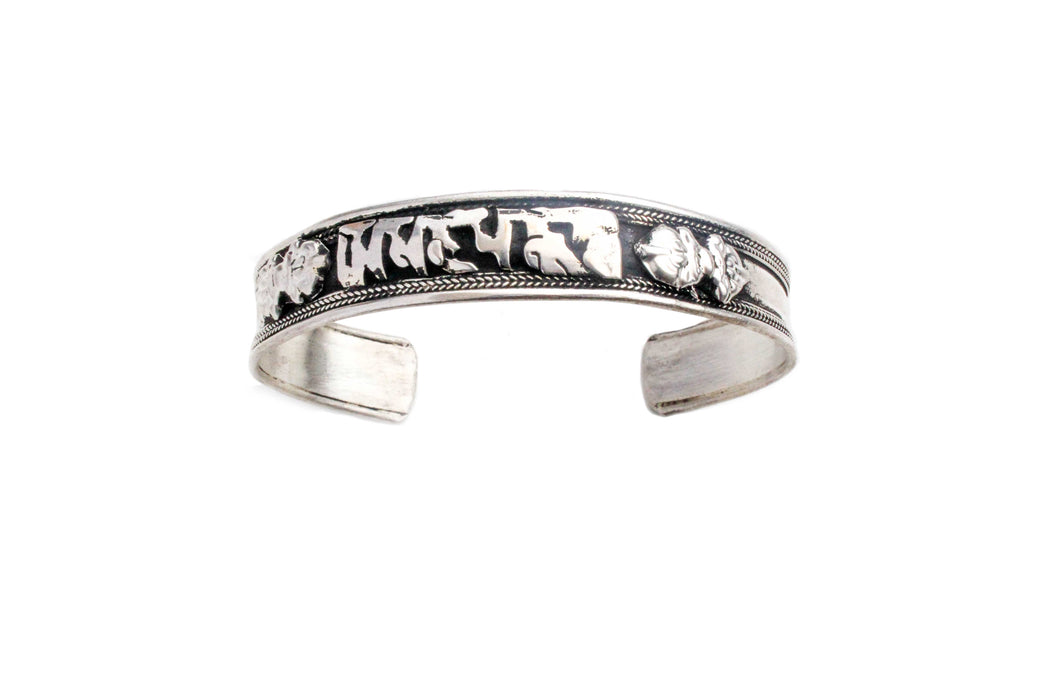 Tibetan OM Mani Adjustable White Metal Bracelet - nepacrafts
