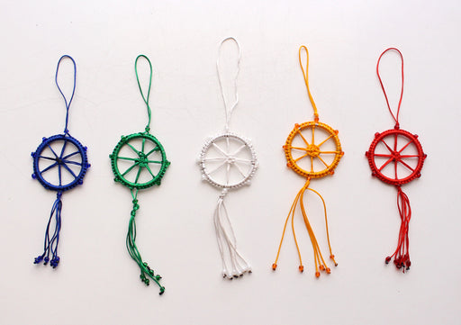Small Dharmachakra Car Hanging Decorated with Glass Beads - nepacrafts