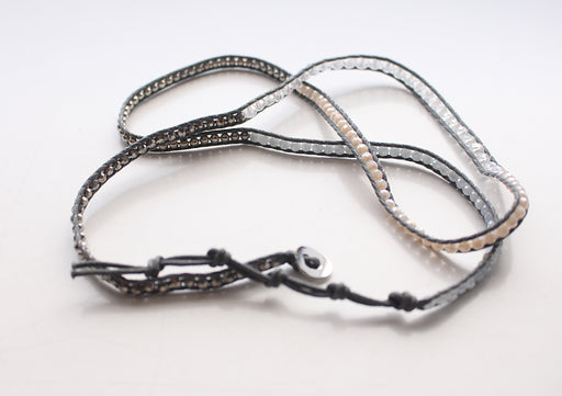 Crystal and Steel Beaded Leather Cord Wrap Bracelet - nepacrafts