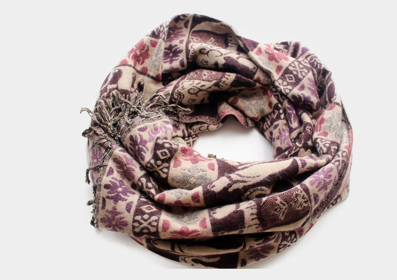 Elephant and Flower Hand Loomed Yak Wool Shawl - nepacrafts