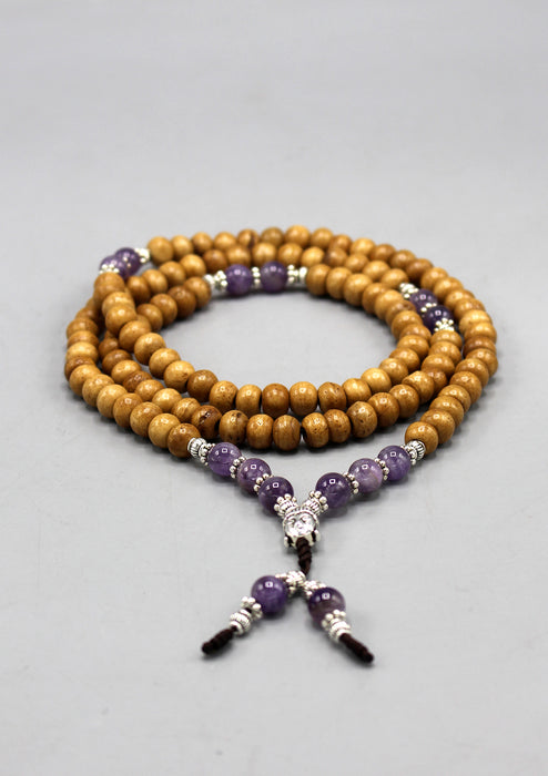 Yak Bone Mala With Amethyst Beads and Buddha Head