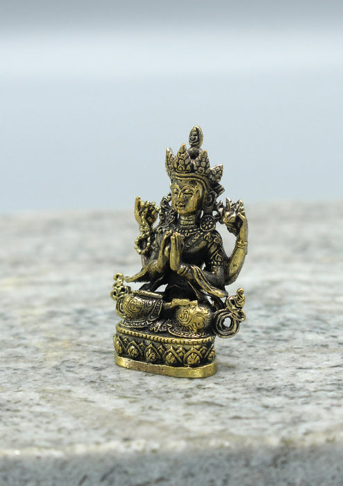 Brass Mini  Chenrezig Statue 2"H