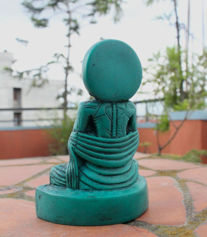 Green Turquoise Toned Emaciated Meditating Buddha Resin Statue RST014GR - nepacrafts