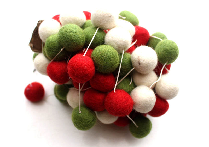 Red, White and Green Pom Pom Felt Balls Christmas Garland Hanging Decor - nepacrafts