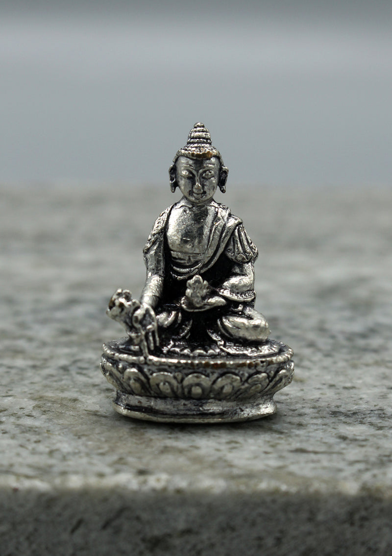 White Metal Tiny Medicine Buddha Statue 4 cm High