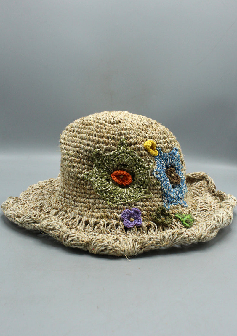Hemp Flower Embroidered Summer Sun Hats