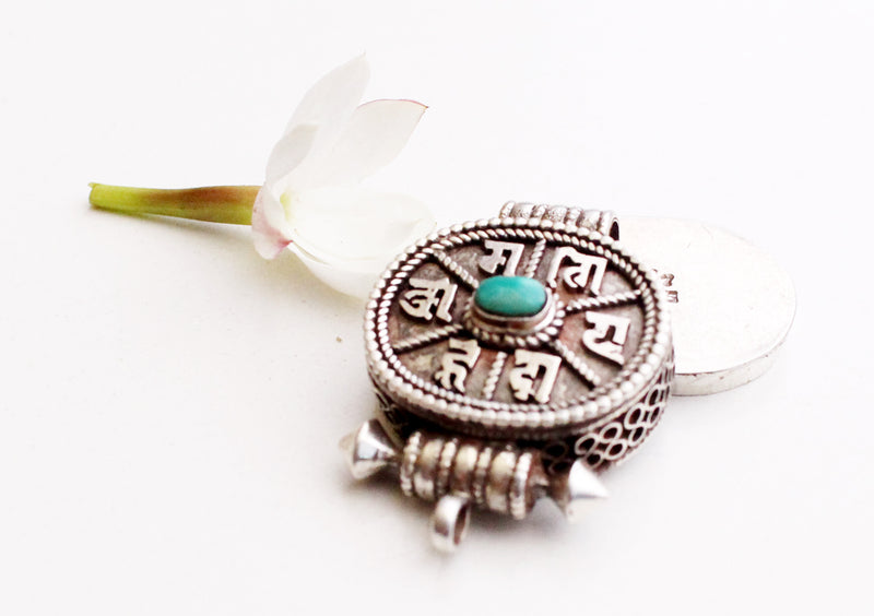 Om Mani Mantra Carved Tibetan Filigree Silver Sterling Ghau Pendant - nepacrafts