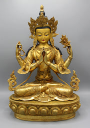 Majestic Gold Plated Masterpiece Chenrezig Statue - nepacrafts