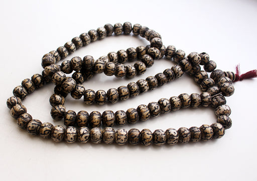 Om Mani Etched Conch Mala, 108 Conch Bead Prayer Mala - nepacrafts