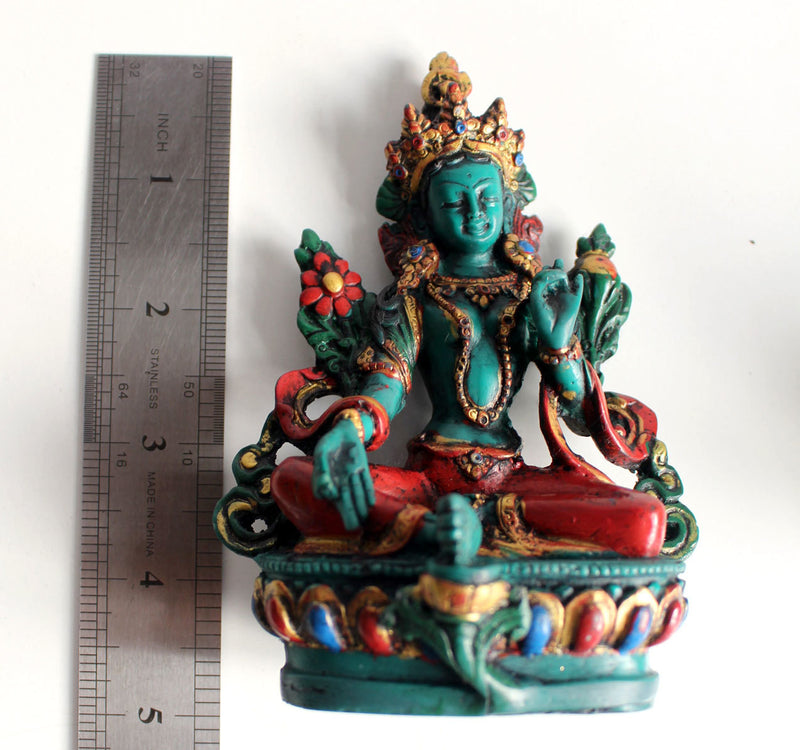 Green Tara Turquoise and Coral Shaded Statue