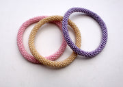 Set of Three Stylist Nepalese Roll on Bracelet-Pink, Beige and Purple - nepacrafts