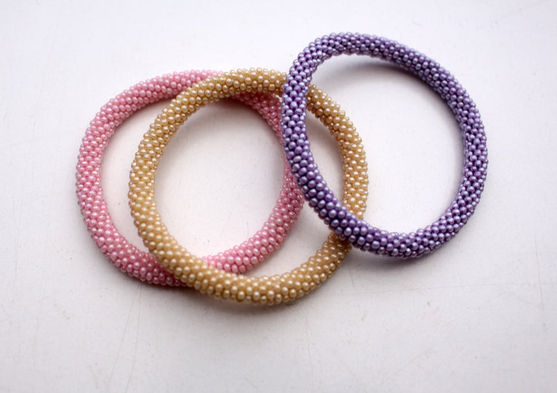 Set of Three Stylist Nepalese Roll on Bracelet-Pink, Beige and Purple - nepacrafts