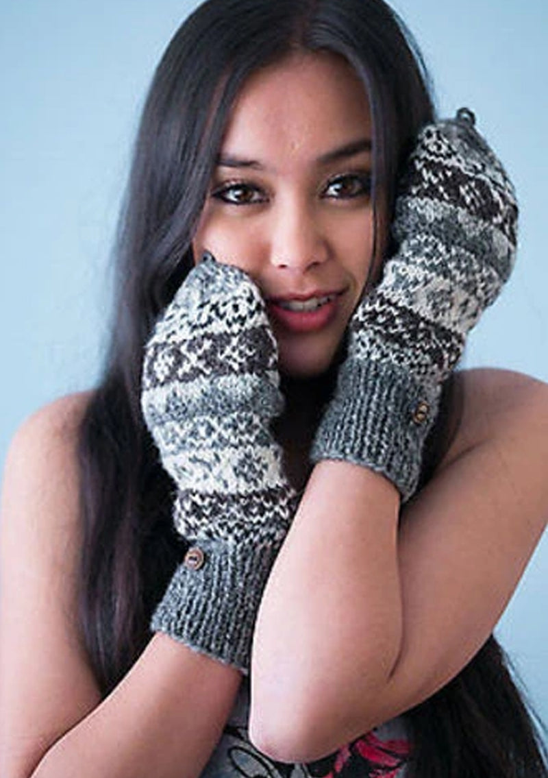 Hand knit Natural color Woolen Convertible Mittens (Natural WOG51)