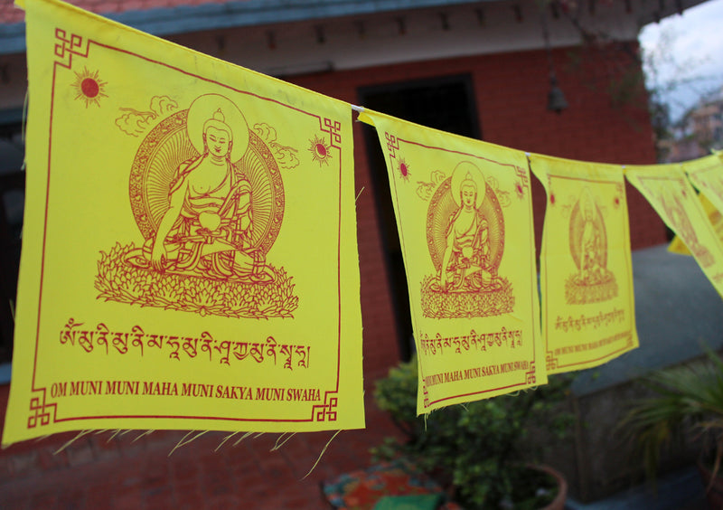 Shakyamuni Buddha Printed All Yellow Tibetan Prayer Flag - nepacrafts