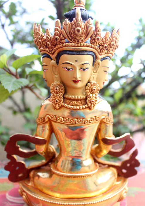 Gold Plated Four Face Aparamita Buddha Statue - nepacrafts