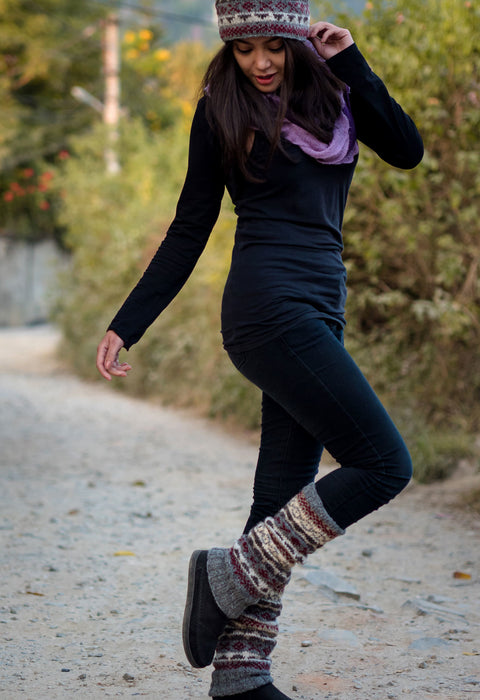 Gray Red Multicolored Pure Woolen Leg warmers
