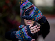 Dark Blue Pure Wool Convertible Mittens - nepacrafts