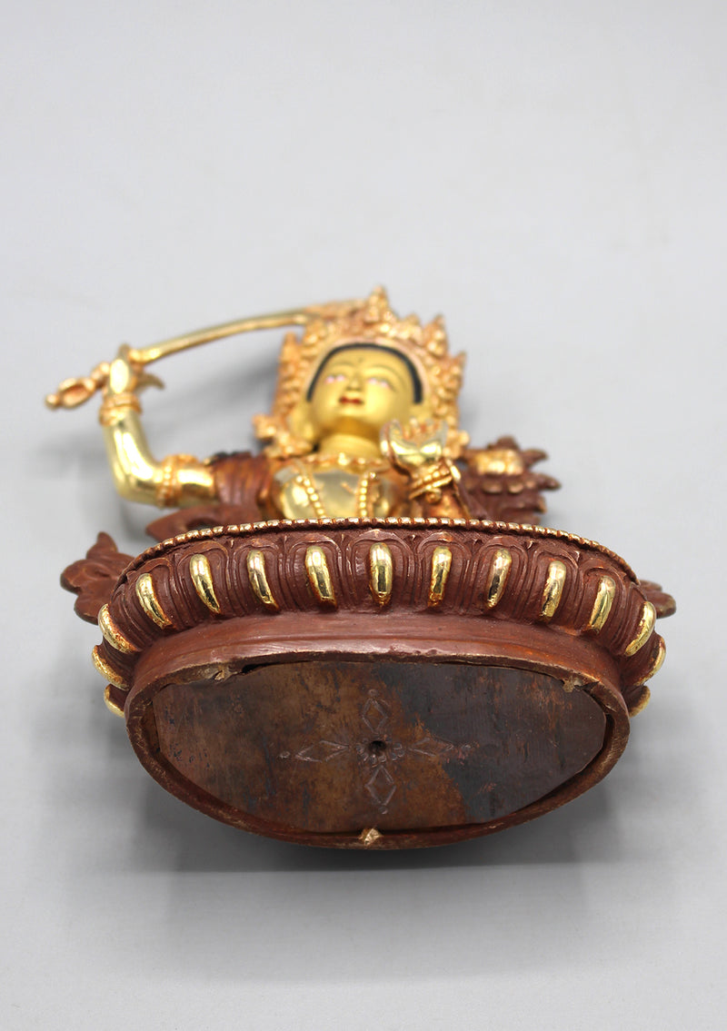 Partly Gold Painted Copper Manjushree Statue