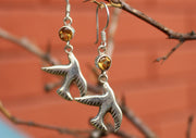 Dove Peace Bird Citrine Inlaid Silver Earrings - nepacrafts