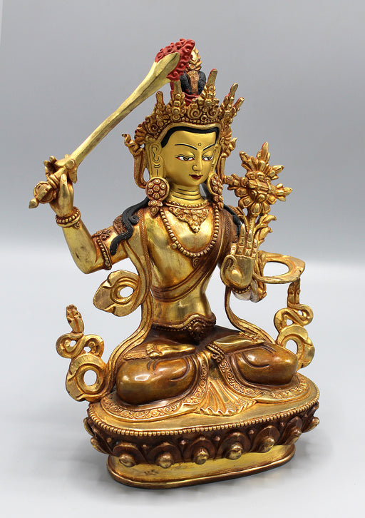 Gold Plated Bodhisattva Manjushri Statue 8 Inch High - nepacrafts