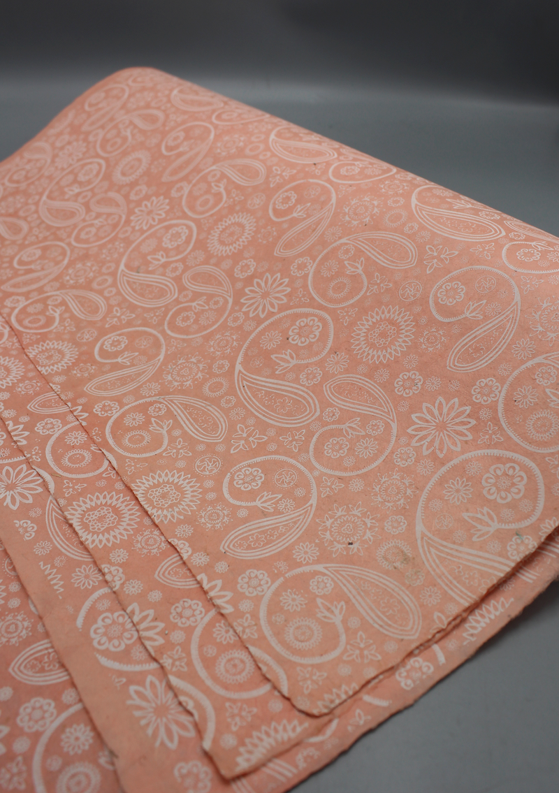 Flower Printed Peach Color Lokta Gift Wrapping Paper